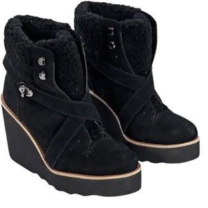 Coach suede shearling wedge ankle boots